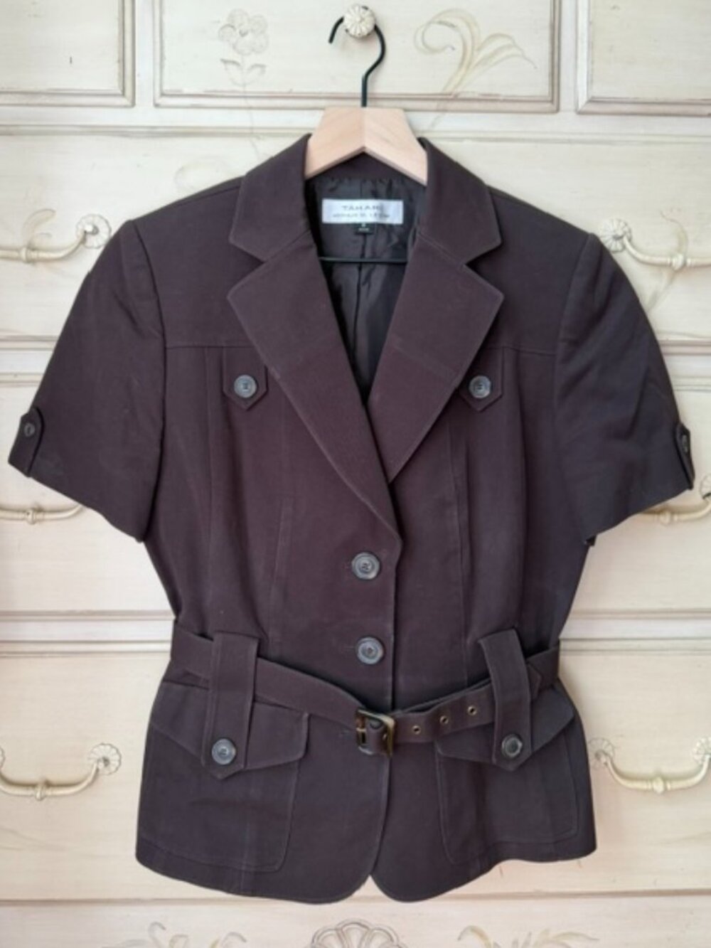 Tahari (Arthur S Levine) Brown Belted Short Sleeve Blazer- size 8